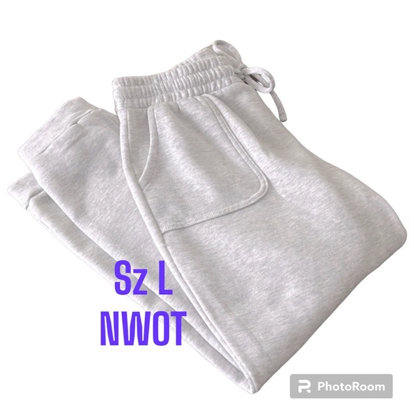 Rae Dunn Gray 2-Pocket Sweat Track Pants Joggers sz L EUC Soft Fleece - Picture 3 of 17